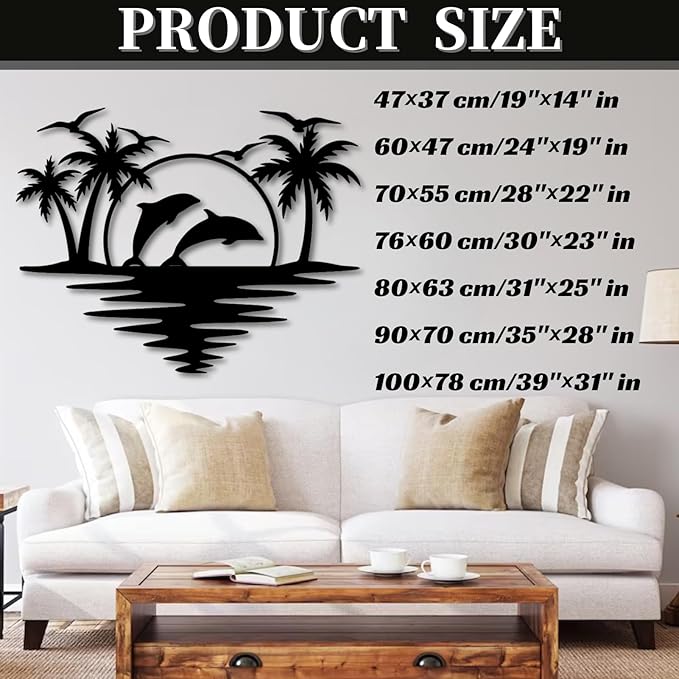 Palm Tree Metal Wall Decor,Palm Tree Outdoor Wall Art,Tropical Palm Tree Wall Decorations for Living Room,Outdoor Wall Decorations for House(35"×28",Black)
