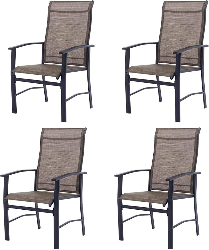 Patio Dining Chairs Set of 4, Outdoor Dining Chairs with High Back, Metal Outdoor Chair Set with Comfort and Durability, Patio Chair for Deck Lawn Kitchen Garden Backyard, Mocha