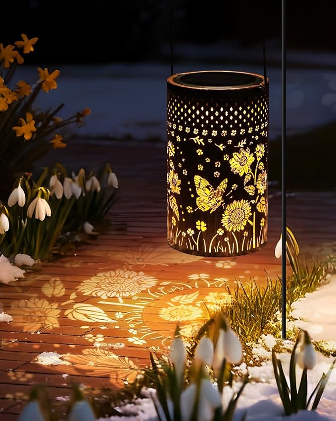 Solar Lanterns Outdoor Butterfly Waterproof Christmas Gifts Sunflower Garden Decor, Best Gifts for Mom Women Grandmom, Hanging Metal Lantern Lights for Patio, Pathway, Yard, Landscape, Lawn