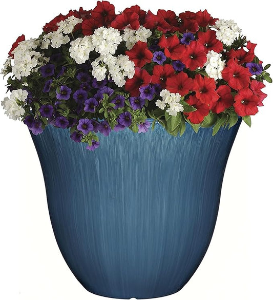 Classic Home and Garden Indoor/Outdoor Round Honeysuckle Resin Flower Pot Planter, Ocean Blue, 13" (Pack of 3)