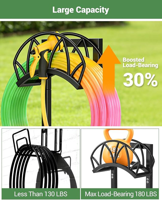 HZE Garden Hose Holder, Freestanding Water Hose Reel Stand for Outside, Heavy Duty Detachable Metal Storage Rack Holds 160 FT for Yard Lawn Farm, Black