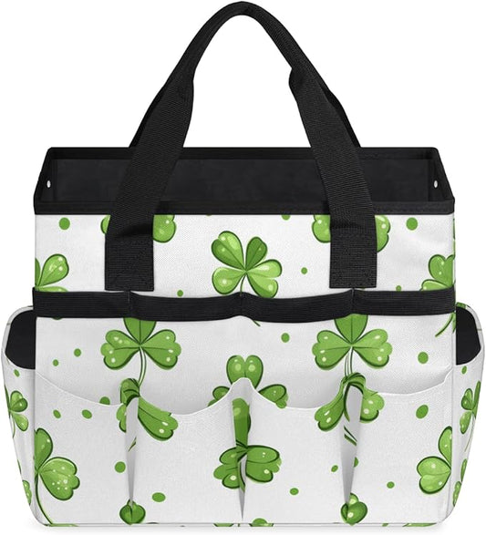 Clover Gardening Tool Bag,Heavy Duty Garden Tote Bag,Portable Oxford Leaf Gardening Storage Basket Organizer Handbag with Pockets Handle,Hand Tools Gifts for Outdoor Garden Lawn Yard