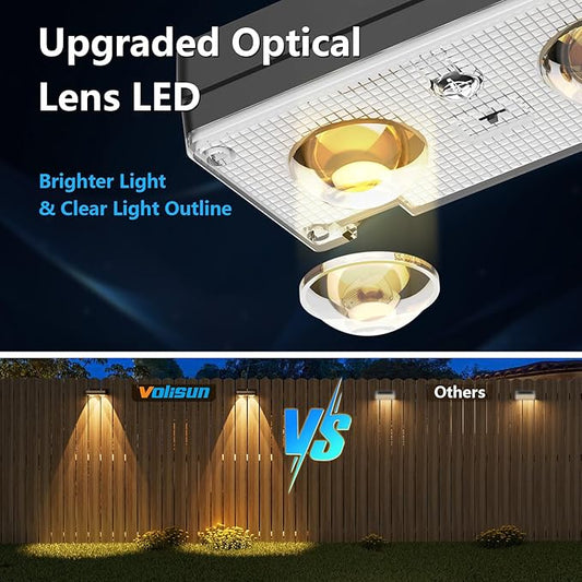 VOLISUN Solar Fence Lights 16 Pack, Warm White, Cool White and RGB Color Glow LED Lamp, IP65 Waterproof Fence Solar Lights Outdoor for Patio, Backyard, Railing, Deck and Wall(Black)