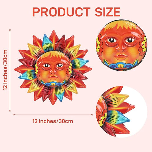 dreamskip Sun Flower Wall Decor, 12 inches Hanging Metal Wall Art, Sun Face Outdoor Wall Sculptures & Statues for Garden Fence Patio Yard Living Room Bedroom Decorations Yellow