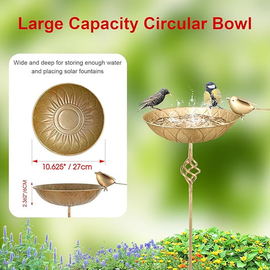 Bird Bath for Outside,Metal Birds Bath Bowl for Outdoors,27.6" H Bird Feeder & Water Feeders with 5 Prongs Base Stake,Vintage Free Standing Garden Patio Lawn Yard Decor