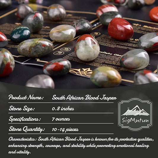 Polished Stone Set South African Blood Jasper Crystals, 0.8" Handpicked Tumbled Gemstones Rocks, Pebbles for Reiki, Chakra, Healing, Home Decor