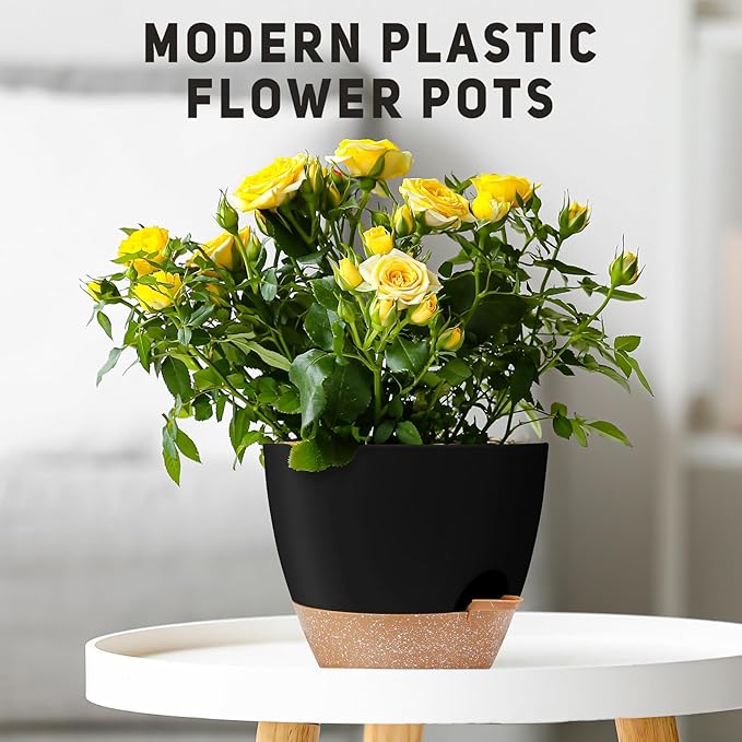 12" 10" 9" Large Self Watering Plant Pots, 3 Pack Flower Pots Planters with Multi Mesh Drainage Holes for Indoor Outdoor Garden Plants and Flowers (Black)