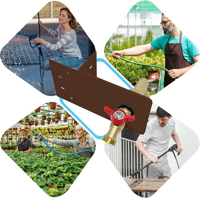 Garden hose faucets, backyard hose holders, outdoor balcony Hose Bibb Valve, faucet screen clamping bases, faucet holders for laying a hose in a lanai or any screened window (tanned)