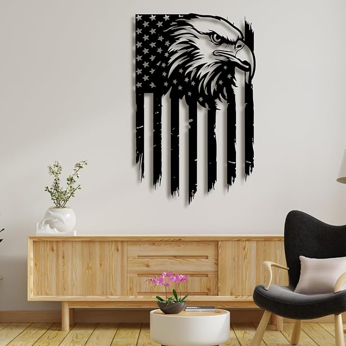 American Eagle Metal Wall Art,American Flag Wall Decor,US Large Metal Eagle Wall Sign,Fourth of July Independence Day Flag,Metal Flag Hanging,Patriotic Gift (41x26inches / 105x66cm, Style 3)