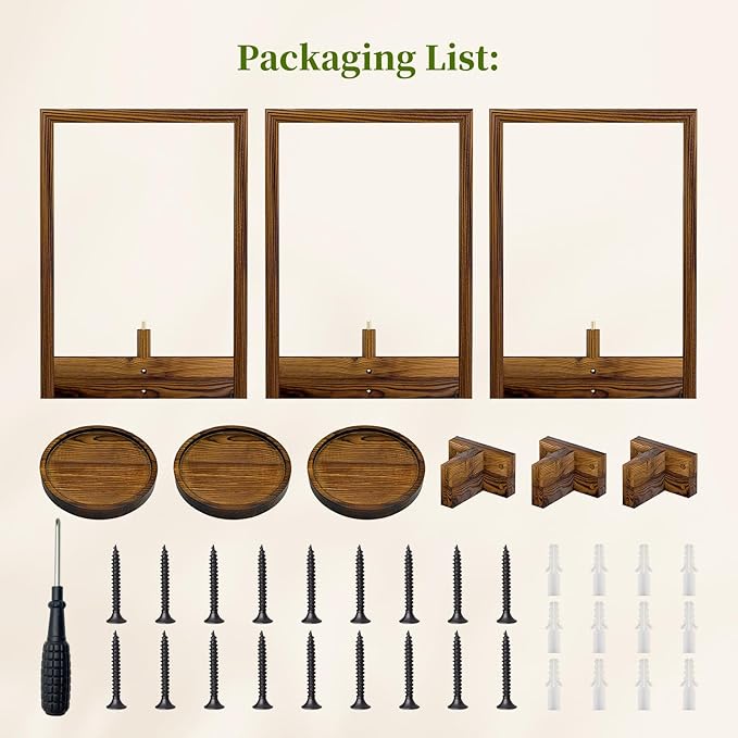 NATURE'S SOURCE Hanging Planters for Indoor Plants Wall Decor, Wooden Floating Shelves for Wall Planter, Window Plant Shelves Hold 22 lbs, Farmhouse Decor 16.5" x 11.8" (3 Pack)