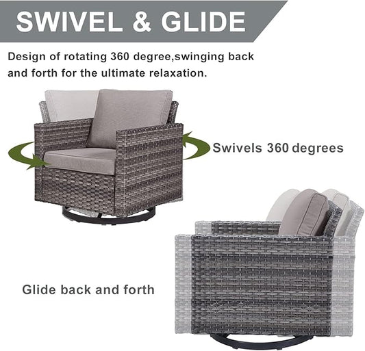 HUMMUH 7 Piece Patio Furniture Set with Fire Pit Table 41in 55,000 BTU,Wicker Outdoor Conversation Sets - Outdoor Swivel Rocker Chairs Patio Sofa for Porch,Garden,Backyard