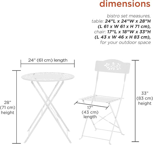 Alpine Corporation Indoor/Outdoor 3-Piece Bistro Set Folding Table and Chairs Patio Seating, White