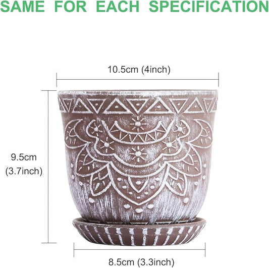 Gepege Succulent Pots, 4 Inch Small Indoor Ceramic Planter Pot with Drainage Holes and Saucers for Plants - Set of 4