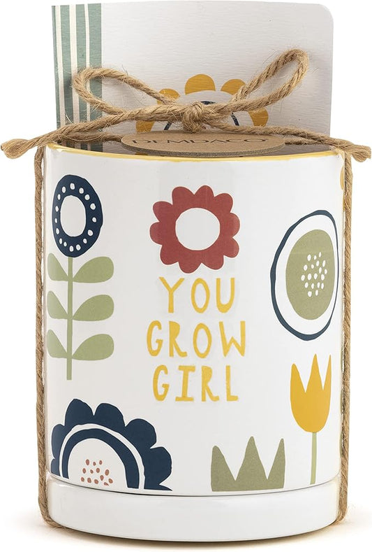 DEMDACO Grow Girl Yellow and Green 4.5 x 3.5 Inch Writing Journal and Planter Set of 2