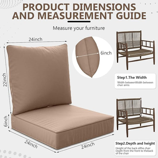 24" x 24" x 6" Outdoor Deep Seat Cushions Set - 4 Set Waterproof & Fade Resistant Patio Furniture Replacement Cushions, Non-Slip Outdoor Cushions Fit Loveseats, Couches, Chairs, and Sofas.