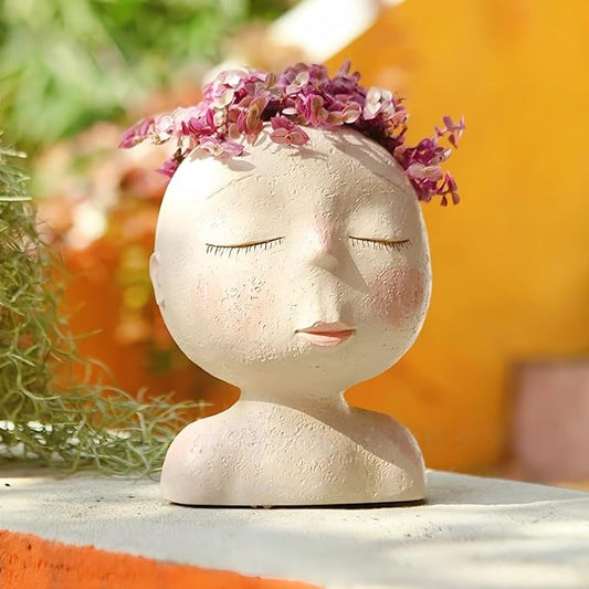 Face Planters Pots Head,Cute Succulents Plants Planters,Creative Resin Pots with Drainage Hole,Ideal Vase Gifts for Indoor Outdoor Garden Decor