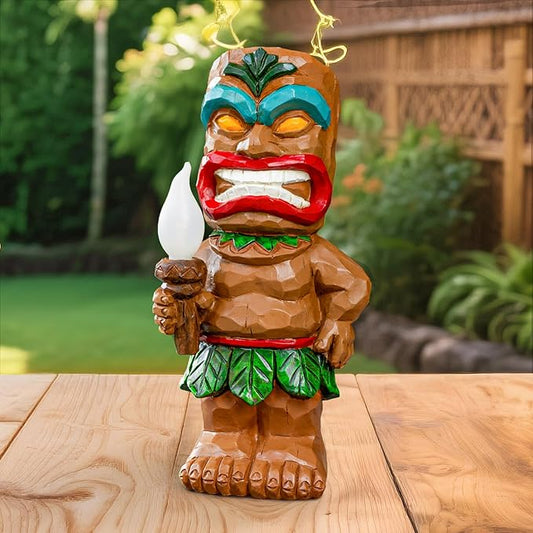 Solar Tiki Garden Statues Tiki Statue Holding Torches with Flickering Flame LED Lights for Tiki Bar Porch Lawn Yard Outdoor Decorations Christmas Birthday Gardening Gift for Mom Women