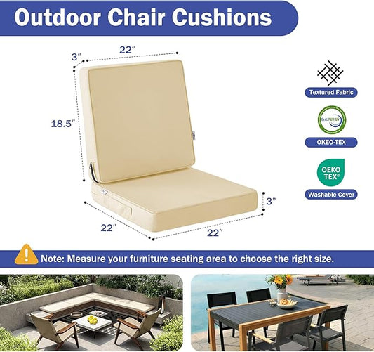 IPYNBAP Outdoor Cushions, Outdoor Chair Cushions 22x22x3 Inch, Cushions for Outdoor Furniture with Removable Cover, Waterproof & Fade Resistant Outdoor Seat Cushions for Patio, Lawn, Beige