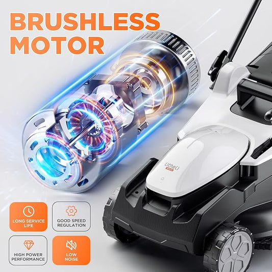 Litheli 16" Electric Lawn Mower Cordless, Brushless Lawnmower with 6-Height Adjust and 2 x 4.0Ah Batteries, for Garden and Yards