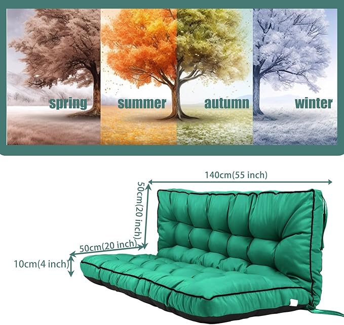 Replacement Cushions for Swing, Swing Cushions 3 Seater Replacement, Waterproof Thicken Washable Pad Cushion for Outdoor Indoor Furniture Swing Patio (Lake Blue, 40x55 inch)