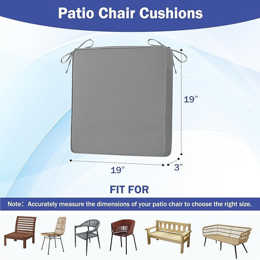 IASEAHK Patio Chair Cushions, 19" x 19" x 3" Outdoor Chair Cushions Set of 4, Waterproof Outdoor Cushions for Patio Furniture, Outdoors Seat Cushions Set of 4 with Handle and Ties, Light Grey
