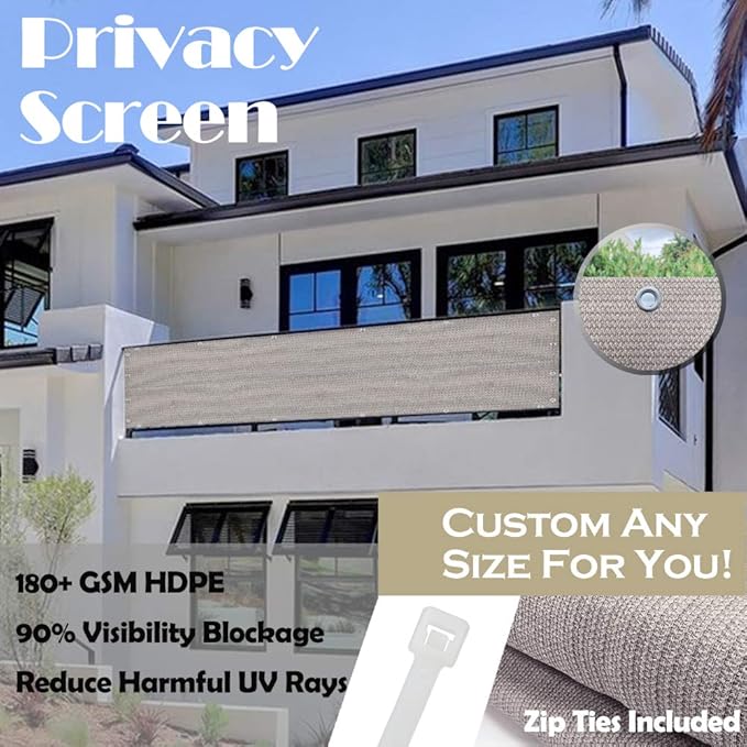 Alion Home© HDPE Privacy Screen Mesh for Pool, Patio, Deck, Balcony, Railing, Fence. No Black Trim. (4' x 10', Smoke)