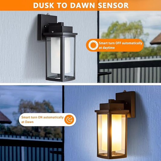 JYZ Dusk to Dawn Outdoor Wall Sconce Lighting, Exterior Outdoor Wall Mount Lantern, Waterproof Anti-Rust Porch Light Fixture, Modern Contemporary Outside Lamp for House Front Door Garage Patio Deck
