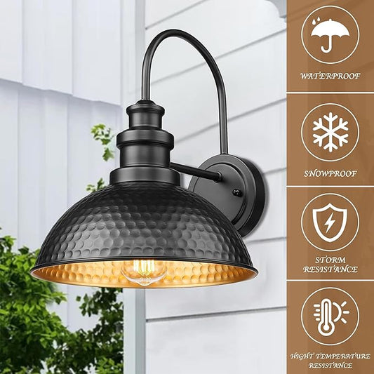 Outdoor Farmhouse Barn Lights, Anti-Rust Outdoor Wall Sconce, Exterior Wall Lights, Front Door Mounted Lighting Fixture,Vintage Outside Lighting for Porch,Garage,Patio (Black, 1 Pack)