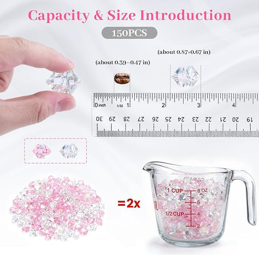 DomeStar 150PCS Dazzling Fake Ice Rocks, Pink Holographic Acrylic Crushed Ice Sparkling Plastic Diamonds Gems for Vases Fillers Aquarium Rocks Party Table Scatter Wedding Decor