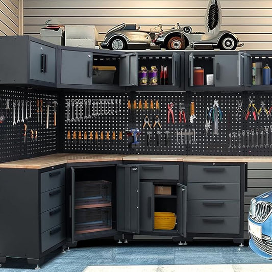Garage Storage Cabinet System Corner Workshop Set 15-Pcs Garage Cabinets and Storage System for Tool Organization