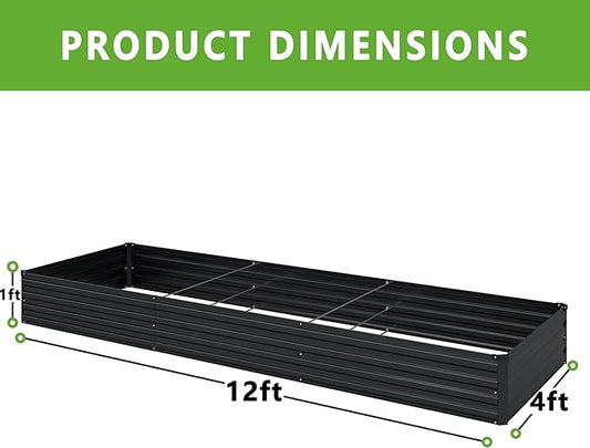 DIIYIV 2PCS 12x4x1FT Galvanized Raised Garden Bed Kit,Vegetable Boxes-Rectangle Metal Flower Box,Large Planter Raised Beds Outdoor Garden for Planting,Fruit,Herb-Black