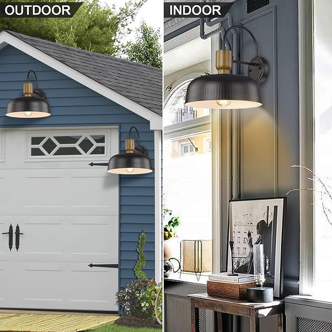 Outdoor Barn Light Hammered Barn Light, Farmhouse Exterior Wall Mount Light Vintage Wall Lighting Fixture Industrial Sconce Lantern for Porch, Entryway, Garage, Black, 1 Pack