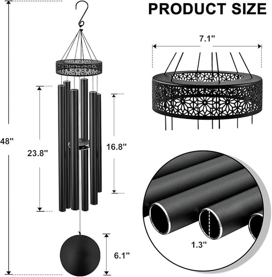 ASTARIN 48'' Wind Chimes for Outside Deep Tone - Large Windchimes with 6 Heavy Tubes, Outdoor Memorial Chimes Outdoor for Garden Hanging Décor,Sympathy Gifts,Black