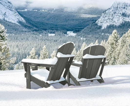Folding Adirondack Chairs - Plastic Adirondack Chairs with Cup Holder, Weather Resistant for Outdoor, Patio, Lawn, Garden, Backyard Deck, Fire Pit - Dark Gray