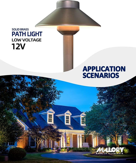 MALORY Low Voltage Pathway Lights Brass 4-Pack,(22.9''H) 12V Landscape Path Lighting, Outdoor Garden Lights with 2W 2700K LED G4 Bulb for Walkway Driveway Patio Yard & Lawn(P01)