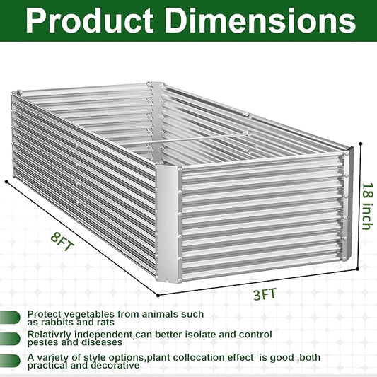 2 Pack Tall 8x3FT Corrugated Galvanized Steel Raised Garden Bed Outdoor, Metal Above Ground Garden Bed for Vegetables and Flowers, Rectangle Raised Beds for Gardening-8x3x1.5FT