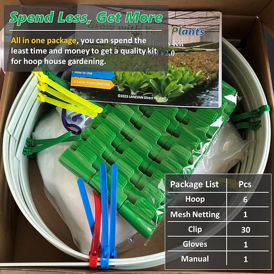 Garden Mesh Netting Kit, Super Bendable Fiberglass Greenhouse Hoops with Ultra-Fine Pest Barrier for 2-4ft Wide Raised Beds, Weather Resistant Grow Tunnel for Planting Row Protection