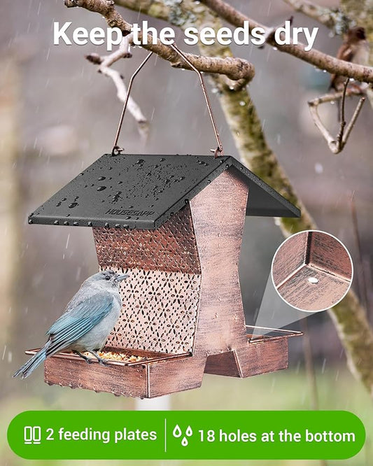 HouseSapp Bird Feeders for Outdoors Hanging - 2.4 LBs Metal Bird Feeder, House Shape Birdfeeders Attracting Wild Birds for Outside, Yard, Garden Decoration, Heavy Duty Platform