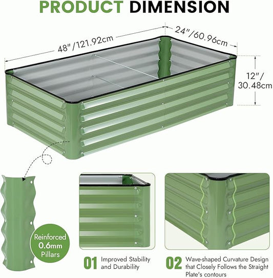 INNO STAGE Galvanized Raised Garden Bed Kits, 4x2x1ft Metal Raised Garden Beds Outdoor, Steel Raised Planter Bed with Gloves for Vegetables & Flowers Patio Ground Planter Box (Olive Green, 2PCS)