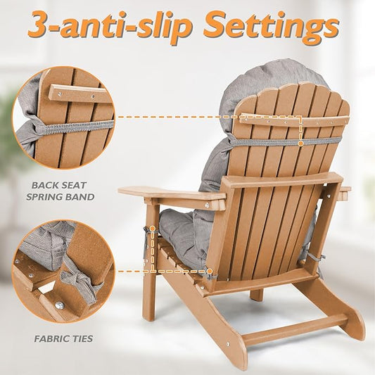 Adirondack Chair Cushion, Outdoor Rocking Chair Cushions Set of 4, Water Resistant Glider Rocker Chairs Replacement Cushions Set with Straps, 44''L x 19''W x 4''H