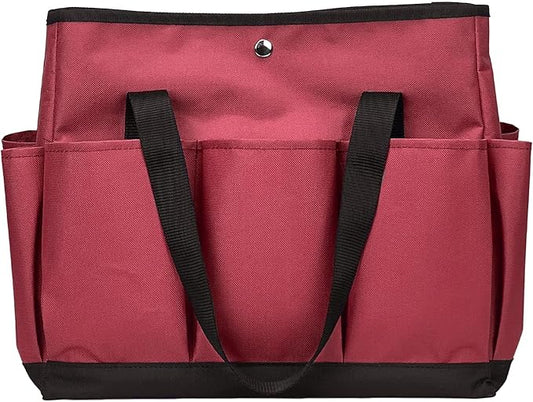 Garden Tool Bag with Interior Exterior Side Pockets, Gardening Tote Bag for Garden Plant Tool Set Store Content Bag, 8 Storage Pockets (Red)