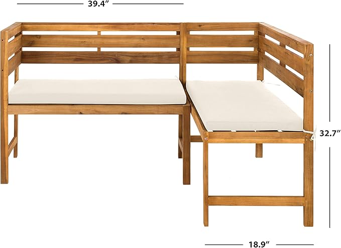 SAFAVIEH PAT6754A Collection Wilton Teak and Navy Balcony Corner Lounge Outdoor Set