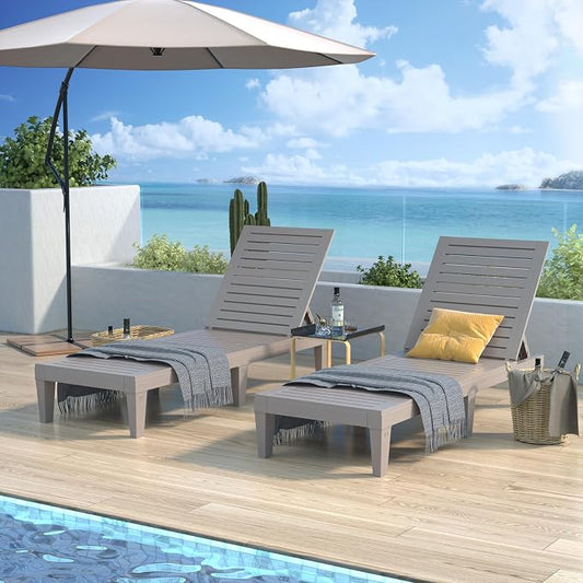 Outdoor Chaise Lounge Chairs Set of 6 for Poolside Patio Outside | Resin Weather-Resistant Sun Lounger with 5-Position Backrest, Tanning Chair for Pool Sunbathing Outside Deck Beach, Taupe