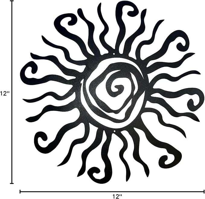 Riverside Designs Wacky Sun Metal Wall Art Indoor/Outdoor Decor - 12" Black Rust Proof Wall Sculpture - Made in USA - Ideal for Bedroom, Garden, Home, Patio and Farmhouse