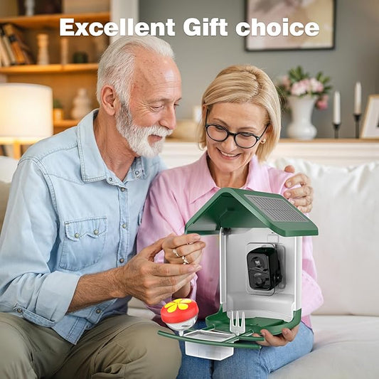 Bird Feeder with Camera Solar Powered - Smart Bird Feeder Camera 2K HD Live Stream, 5MP Photos, AI Identification for Backyard, 2.4Lb Large Capacity, Gifts for Mom Dad, Green White