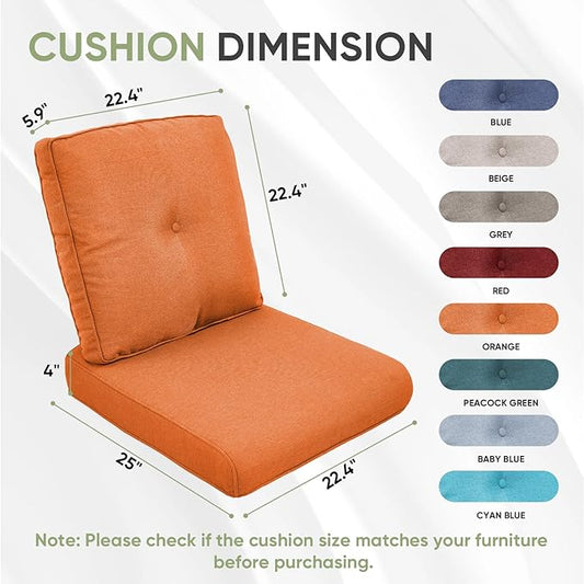 Outdoor Chair Cushion Set of 3, Waterproof Outdoor Seat Cushions 25x22, Patio Chair Cushions for Outdoor Furniture, Couch Cushion Replacement, Include 3 Back & 3 Seat Cushions, Button/Orange