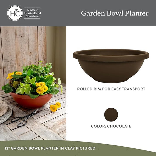 The HC Companies 20 Inch Shallow Garden Bowl Plant Pot with Drainage, Lightweight UV-Resistant Plastic Planters for Succulents, Herbs & More, 2-Pack Planters for Indoor Outdoor Home Decor, Chocolate