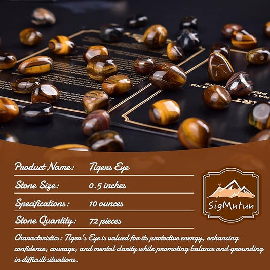 Polished Tigers Eye Crystals - 72 Pcs, 0.5" 10 oz Handpicked Natural Tumbled Gemstones Rocks, Pebbles for Reiki, Chakra, Healing Home Decor