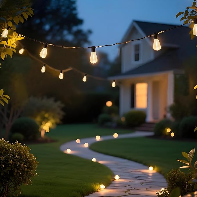 BLIATLUS 100FT Super Bright Solar String Lights Outdoor Waterproof with Remote Control 30+2 Shatterproof LED ST38 Bulbs for Porch Garden Market Bistro Patio Backyard Fence