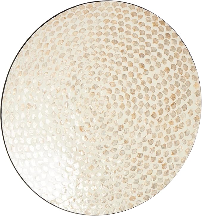 Deco 79 Mother of Pearl Shell Geometric Home Wall Decor Round Disc Wall Sculpture with Black Frame, Wall Art 27" x 3" x 27", Cream